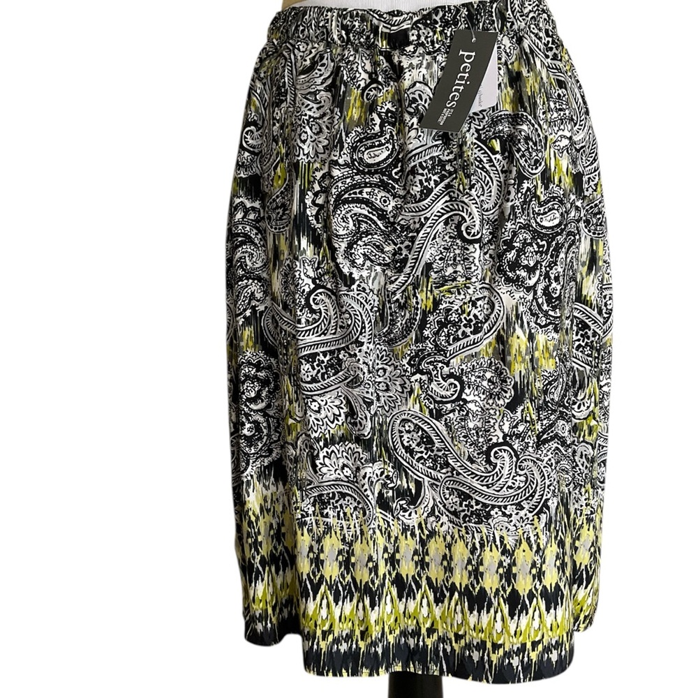 New Christopher & Banks Paisley Print Skirt Black White Chartreuse New With Tags - Picture 4 of 10